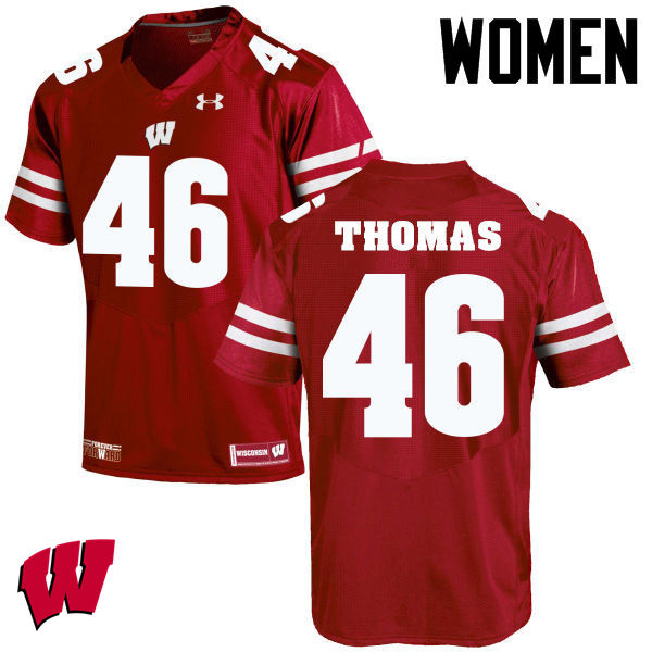 Women Winsconsin Badgers #46 Nick Thomas College Football Jerseys-Red - Click Image to Close